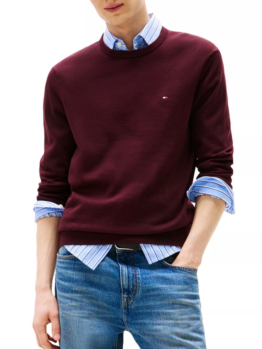 Tommy Hilfiger Men's Crewneck Sweater in Burgundy Wine